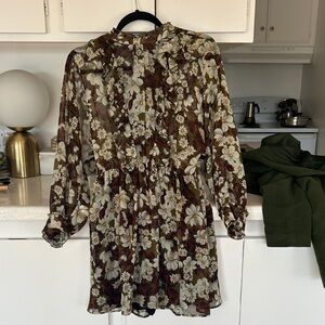 Zara Floral Long Sleeve Dress - Brown and Cream